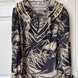 Vintage 80’s Black & Cream Printed Sailor Collar Blouse with Tie